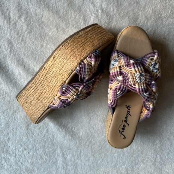 Free People Highline Platform Slide Sandal Size 7 / 37 Purple Tan Corded NEW - Picture 3 of 5